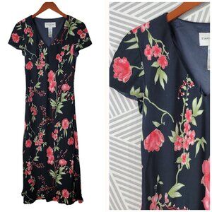 Vintage 90s Slip Dress size 6 Floral Cottagecore alt midi long Black Pink